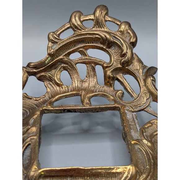 Vintage Brass Ornate Floral Inkwell with Glass Bottle & Lid - Picture 5 of 13